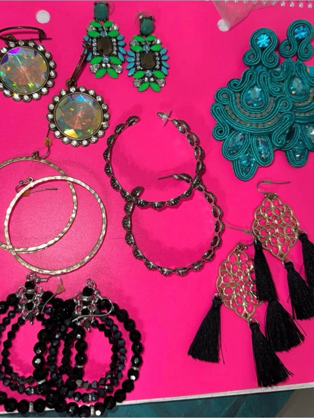 Mixed Women’s Earring Set — Black, Green, Teal, Gold, Silver Accents